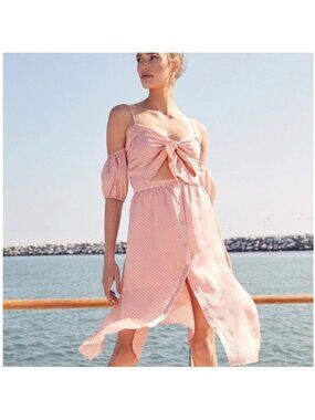 Revolve Tularosa Arlene Polka Dot Off Shoulder Midi Dress